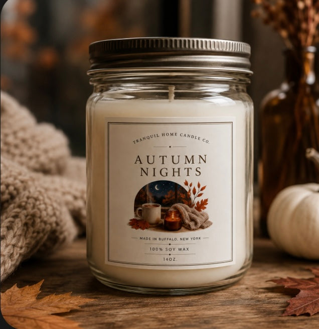 Autumn Nights 14oz.Mason Jar Soy Candle