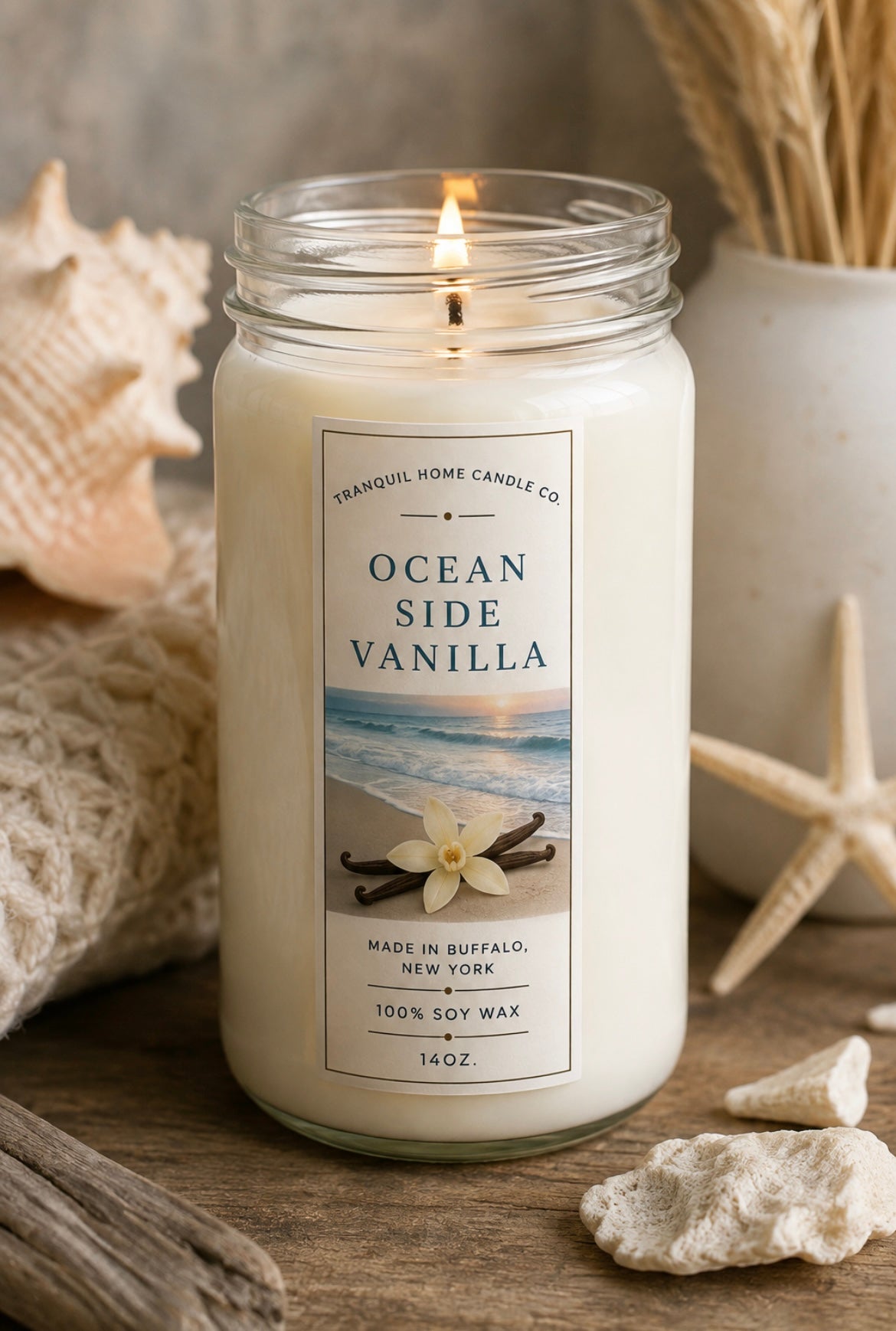 Ocean Side Vanilla 14oz. Mason Jar Soy Candle