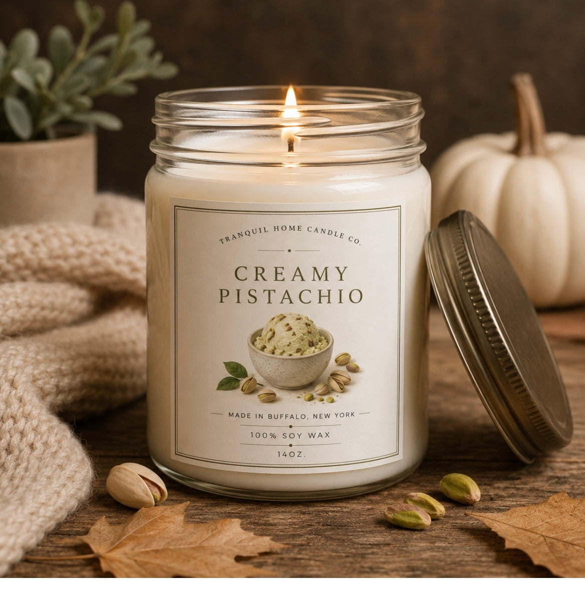 Creamy Pistachio 14oz Mason Jar Soy Candle