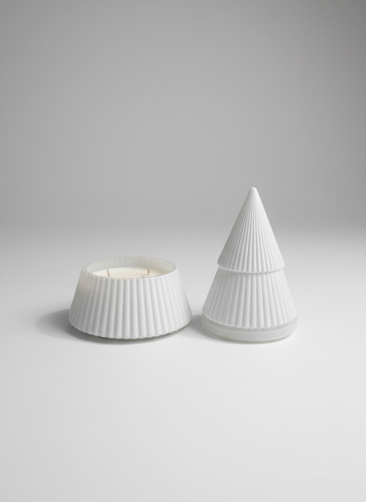 White Ceramic Christmas Tree Candle in Balsam Fir