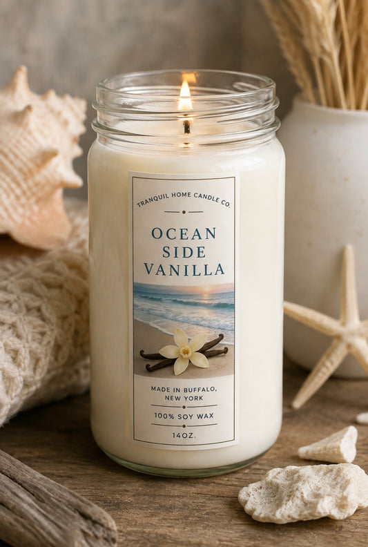 Ocean Side Vanilla 14oz. Mason Jar Soy Candle