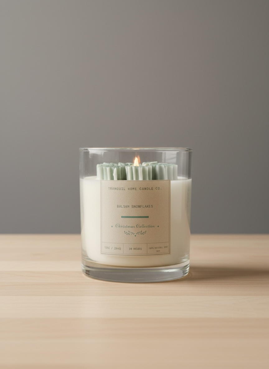 balsam fir snowflake 10oz.  soy candle